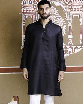 men regular fit kurta with mandarin-collar