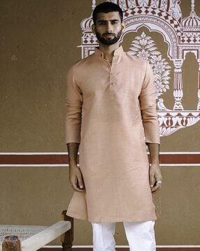 men regular fit kurta with mandarin-collar