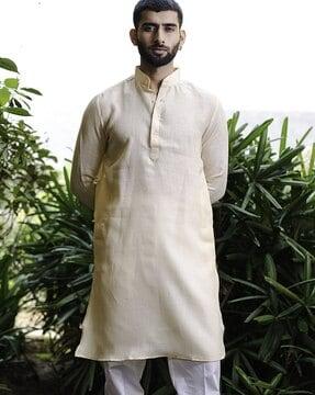 men regular fit kurta with mandarin-collar