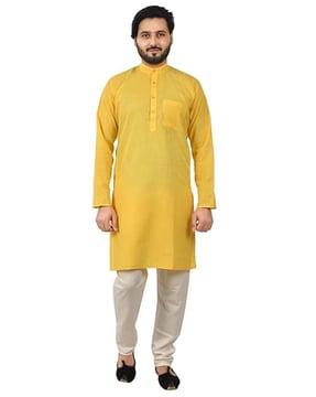 men regular fit kurta with mandarin-collar