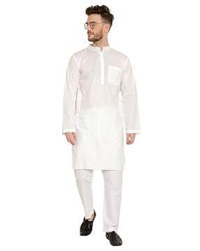 men regular fit kurta with mandarin-collar