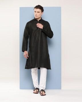 men regular fit kurta with mandarin-collar