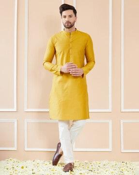 men regular fit kurta with mandarin collar