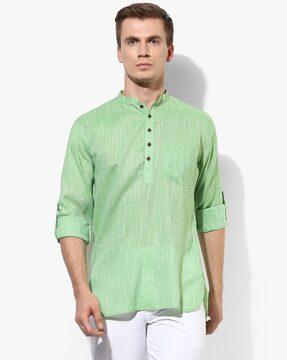 men regular fit kurta with roll-up sleeves