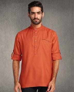 men regular fit kurta with welt pocket