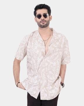 men regular fit leaf print shirt