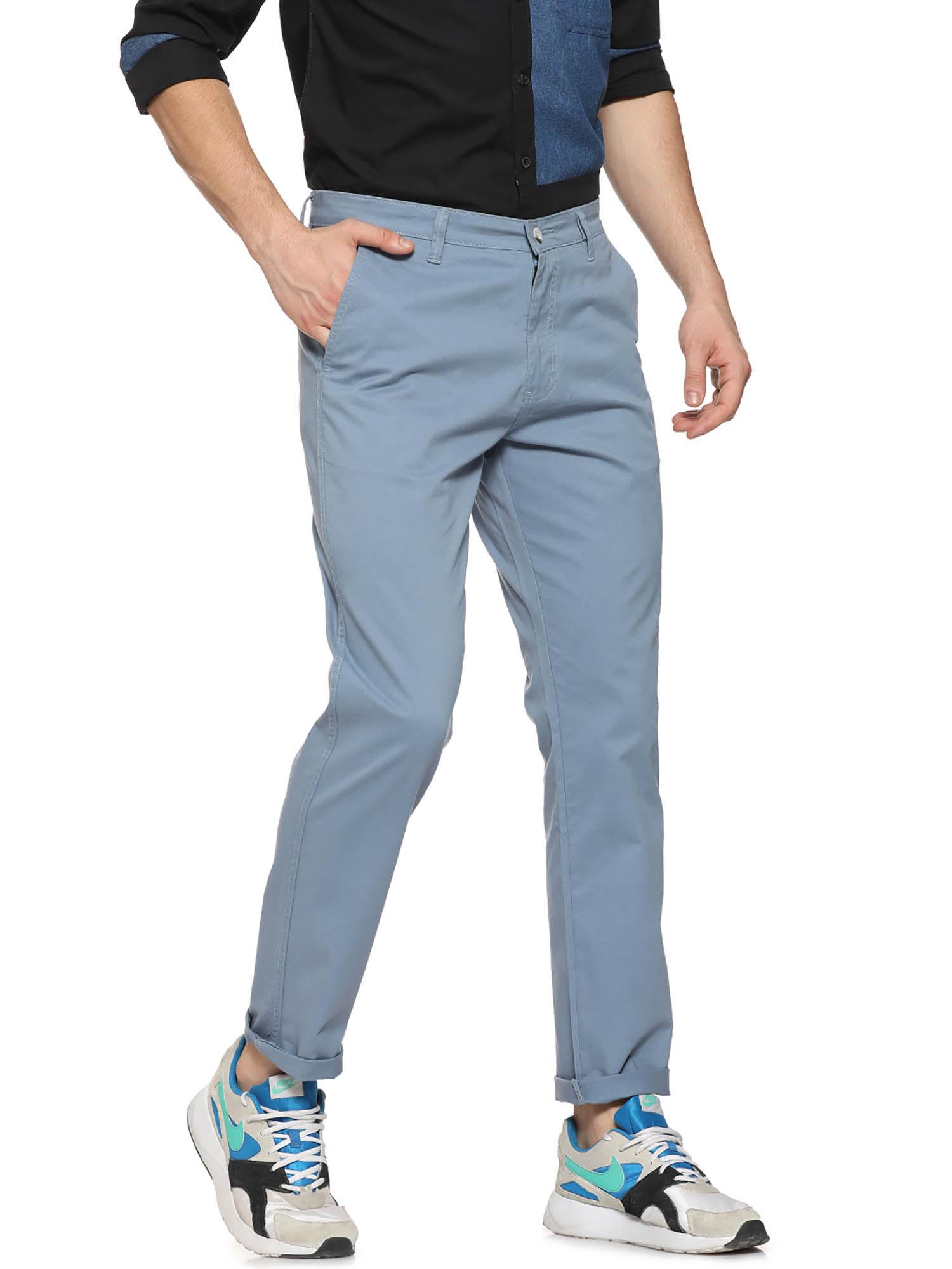 men regular fit light blue trousers
