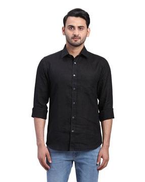 men regular fit linen shirt with patch pocket