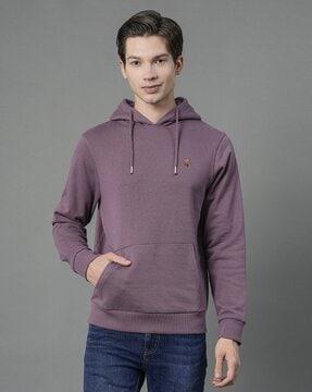 men regular fit logo print hoodie with drawstring