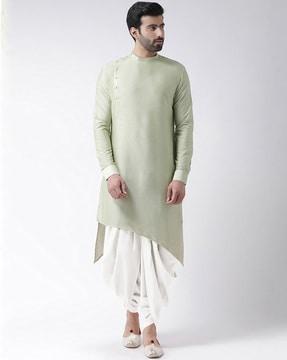 men regular fit long kurta with assymetrical hem
