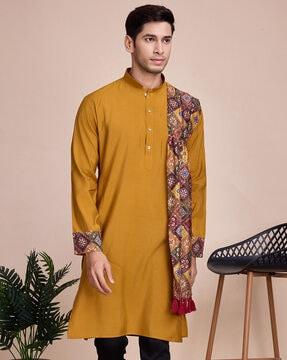 men regular fit long kurta with dupatta