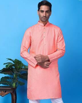 men regular fit long kurta with full sleeves