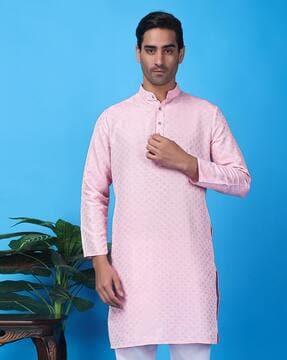 men regular fit long kurta with full sleeves