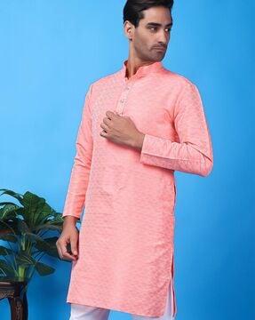 men regular fit long kurta with full sleeves