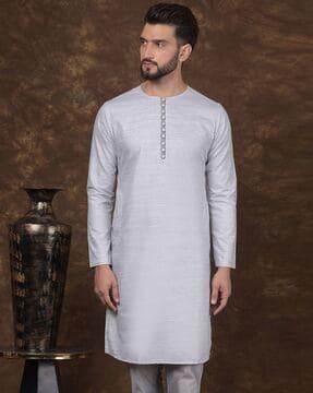 men regular fit long kurta with full sleeves