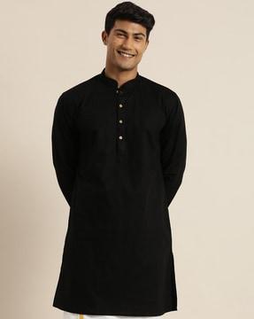 men regular fit long kurta with insert pocket