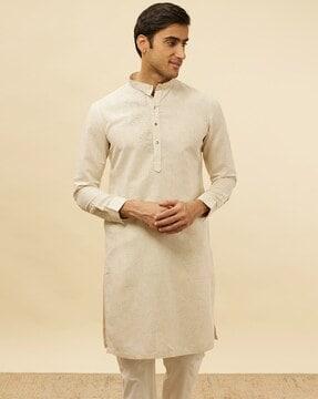 men regular fit long kurta with insert pockets