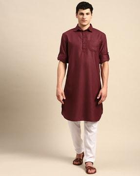 men regular fit long kurta