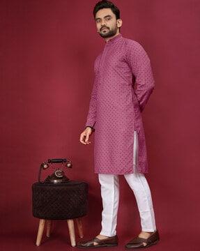 men regular fit mandarin-collar kurta