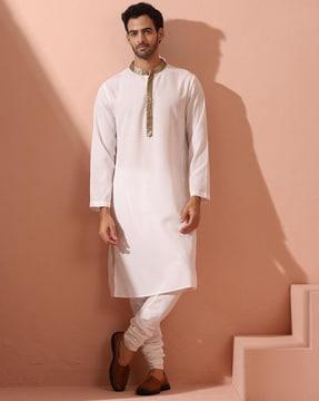 men regular fit mandarin-collar long kurta