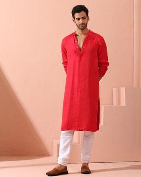 men regular fit mandarin-collar long kurta