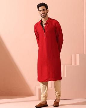 men regular fit mandarin-collar long kurta