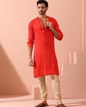 men regular fit mandarin-collar long kurta