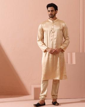 men regular fit mandarin-collar long kurta