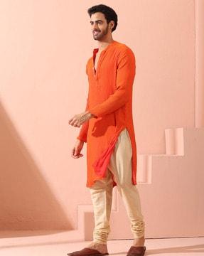 men regular fit mandarin-collar long kurta