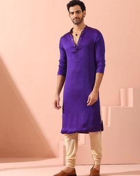 men regular fit mandarin-collar long kurta