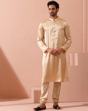 men regular fit mandarin-collar long kurta