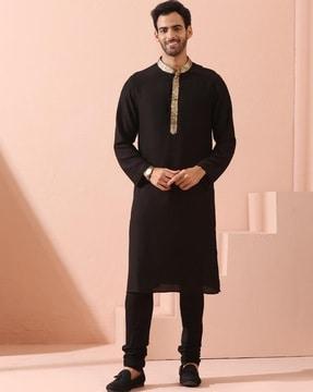 men regular fit mandarin-collar long kurta