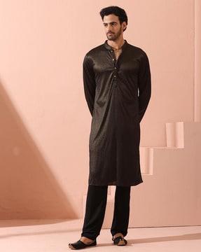 men regular fit mandarin-collar long kurta