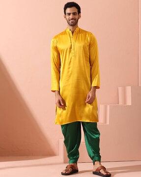 men regular fit mandarin-neck kurta & pyjamas set