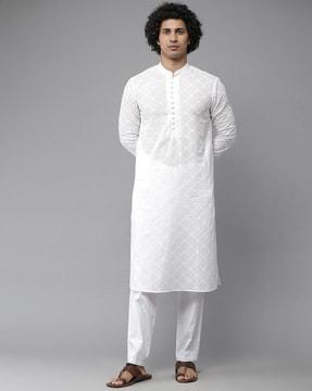 men regular fit mandarin-neck kurta