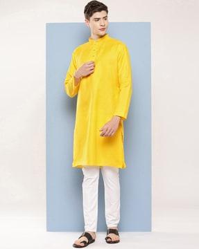 men regular fit mandarin-neck kurta