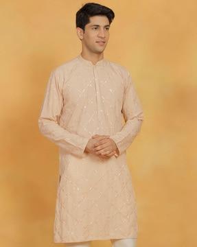 men regular fit mandarin-neck kurta