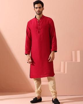 men regular fit mandarin-neck kurta