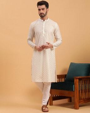 men regular fit mandarin-neck kurta