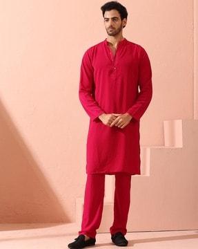 men regular fit mandarin-neck kurta