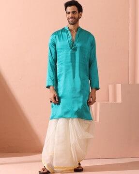 men regular fit mandarin-neck kurta