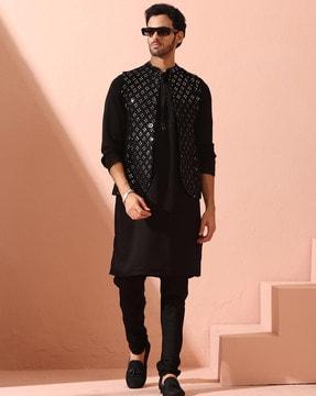 men regular fit mandarin-neck kurta