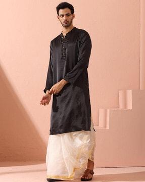 men regular fit mandarin-neck kurta