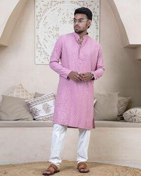 men regular fit mandarin-neck kurta