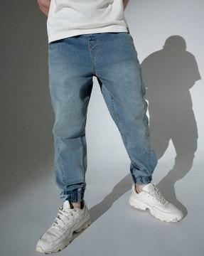 men regular fit mid-wash joggers