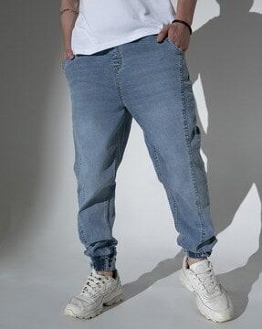 men regular fit mid-wash joggers