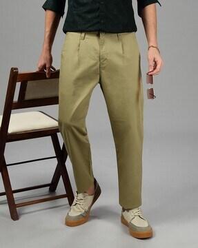 men regular fit pleat-front trousers