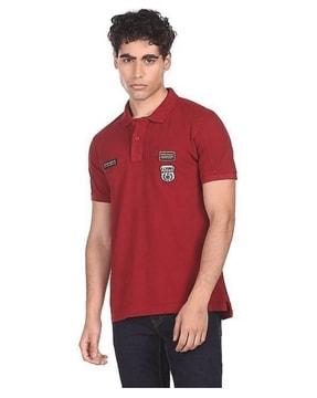 men regular fit polo t-shirt with patch-work