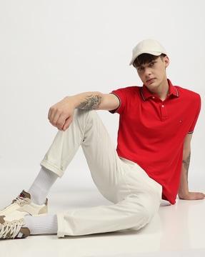 men regular fit polo t-shirt with ribbed hem