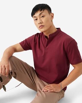 men regular fit polo t-shirt with ribbed hem